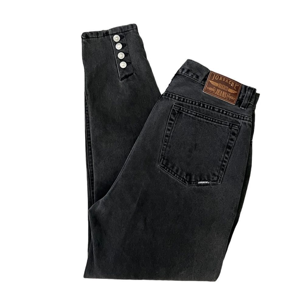 Vintage Jordache Black Denim Jeans Snap Ankle Detail size 10